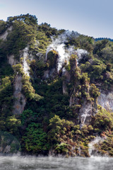 Hot springs at Waimangu geothermal park in New Zealand.