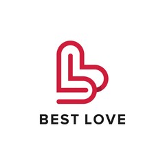 Letter/ Initial B love heart logo design creative with line art style