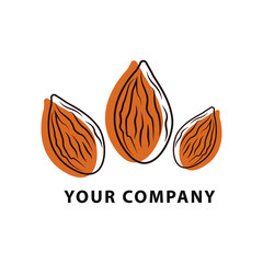Almond colorful logo template. Plant vector design. Eco food illustration