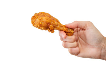 Fried chicken drumsticks on white background.