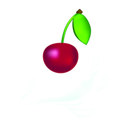 Cherry berry with milk, cream. Vector illustration.