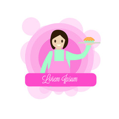 Waiter's logo serves food. pie cake logo. cafe or restaurant business logo design.