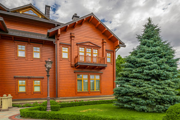 Mezhgorye, Ukraine - 30 Jun 2019: Mezhyhiria. Former residence of Yanukovich, ex-president of Ukraine. Big house in beautiful green park Mizhhirya