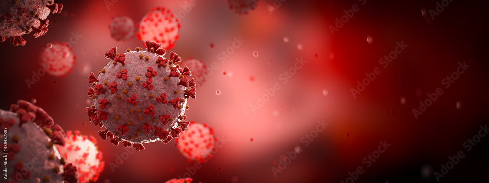 Poster microscopic close-up of the covid-19 disease. coronavirus illness spreading in body cell. 2019-ncov 