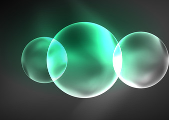 Glowing neon shiny transparent bubbles, glass circles or bio cell concept. Techno futuristic vector abstract background For Wallpaper, Banner, Background, Card, Book Illustration, landing page