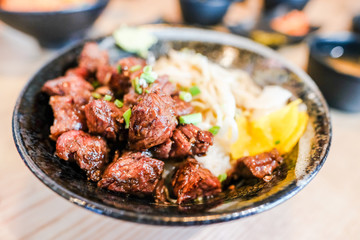 Soy Sauce Beef and Noodle Set In a restaurant.