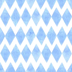 Wall murals Rhombuses watercolor seamless pattern with blue rhombuses