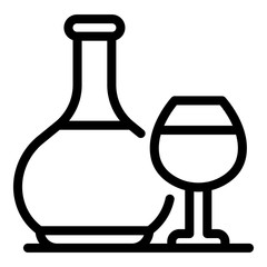 Brandy bottle and glass icon. Outline brandy bottle and glass vector icon for web design isolated on white background