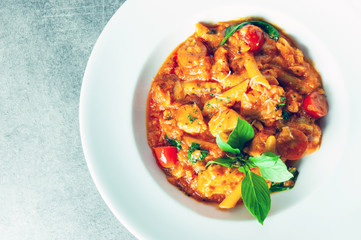 Stir fried macaroni prawn with tomato sauce and cheese, Garlic Tomato Shrimp Pasta