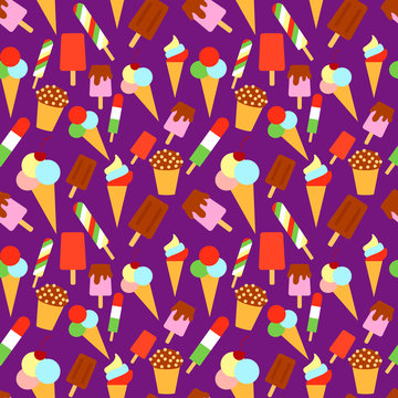 seamless background with ice cream on violet © borzebra