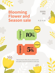 Spring season sale. Coupon web page of flower illustration. Flower frame vector illustration.