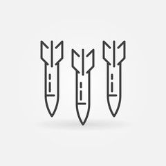 Three Missiles vector Air Strike concept outline icon or logo element