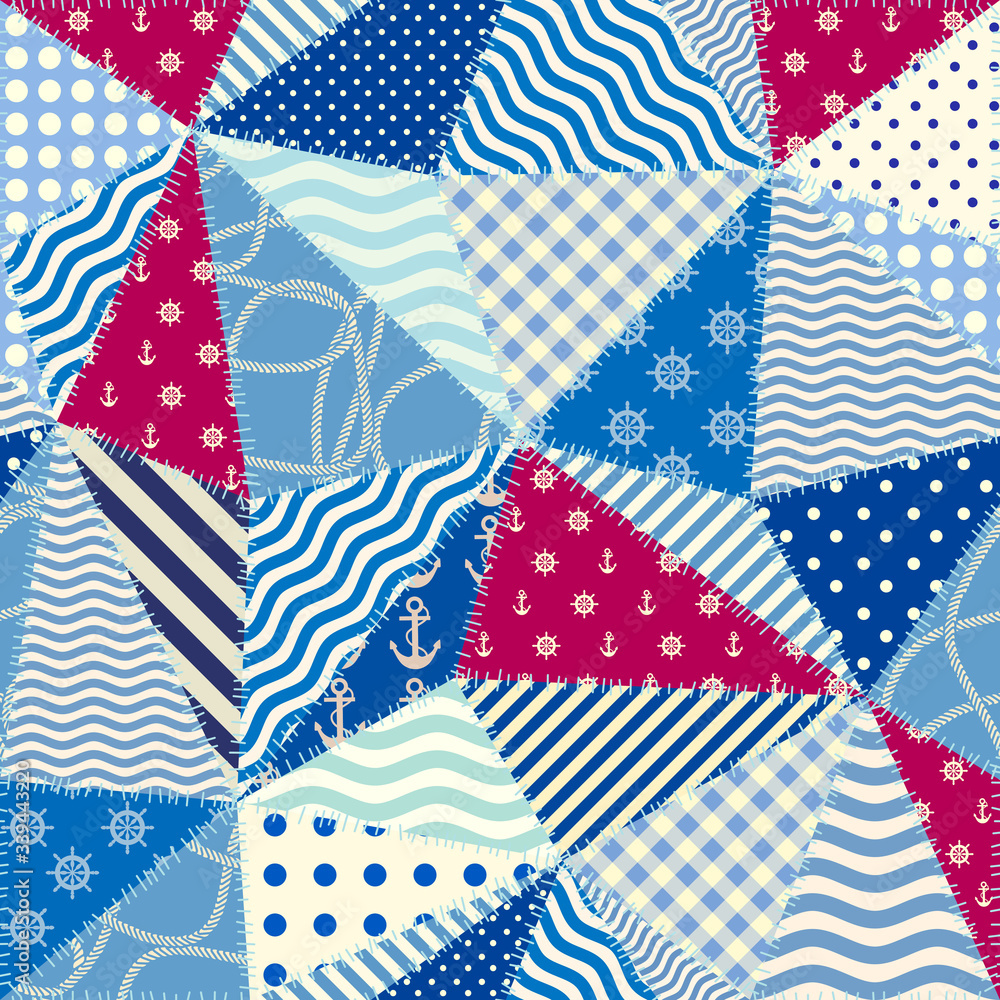 Aufkleber patchwork seamless pattern in marine style.