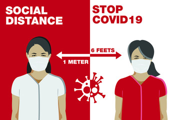 Vector illustration for Social distance to stop covid 19 from spreading  