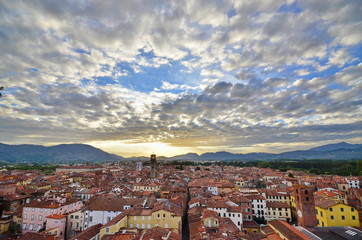 
panoramic view of lucca downtown in Tuscany Italy