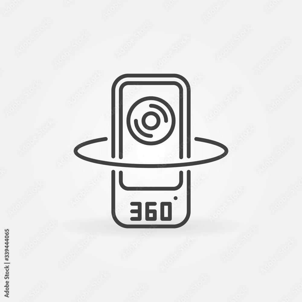 Poster 360 degree camera device vector concept simple icon or symbol in thin line style