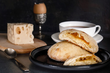 Ceramic cheese cake for breakfast with tea