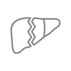 Sick human liver line icon. Disease internal organ, acute pain, transplant rejection symbol