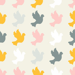 Colorful doodle bird seamless pattern. Collection of flat hand drawn birds. Cute background for textile print, wrapping paper, wall art design