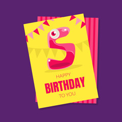 Happy Birthday To You Card Template, Invitation, Banner, Poster with Cute Funny Jelly Monster Vector illustration