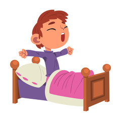 Cute Boy Waking Up, Preschool Kid Daily Routine Activity Cartoon Vector Illustration