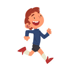 Cute Happy Boy Running, Preschool Kid Daily Routine Activity Cartoon Vector Illustration