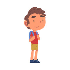 Boy Going to School with Backpack, Schoolboy Daily Routine Activity Cartoon Vector Illustration