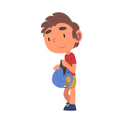 Boy Standing with Backpack, Schoolboy Daily Routine Activity Cartoon Vector Illustration