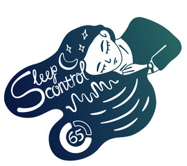 Girl with a sleep tracker on her arm. Tracking the state of sleep, phases of deep and fast sleep, control of the heartbeat. Linear, pie chart, percentage. Physical indicators of the body. Vector.