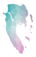 Polygonal map of Ko Lanta. Geometric illustration of the island in emerald and amethyst colors. Ko Lanta map in low poly style. Vector illustration.
