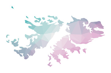 Polygonal map of Falklands. Geometric illustration of the country in emerald amethyst colors. Falklands map in low poly style. Technology, internet, network concept. Vector illustration.