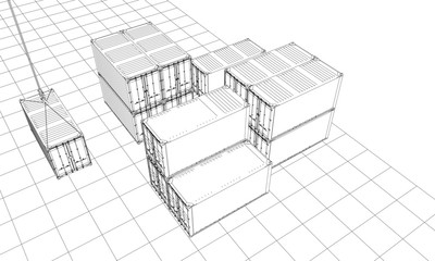 Cargo containers. Wire-frame style