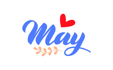 May - Hand drawn lettering month name. Handwritten month May for calendar, monthly logo, bullet journal or monthly organizer. Vector illustration isolated on white. EPS 10