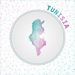 Vector polygonal Tunisia map. Map of the country with network mesh background. Tunisia illustration in technology, internet, network, telecommunication concept style . Cool vector illustration.