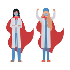 women doctors heroes with capes against 2019 ncov virus vector design