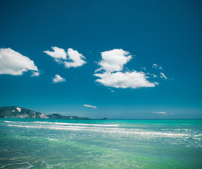 Fototapeta na wymiar summer day, travel concept - blue sea and sky, bright picture