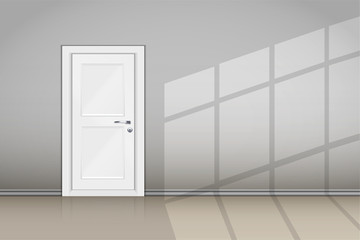 Interior of Grey wall with closed door. Classic room concept. Vector Illustration.