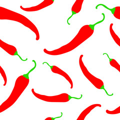 Seamless pattern of red hot chili peppers. Flat vector illustration.