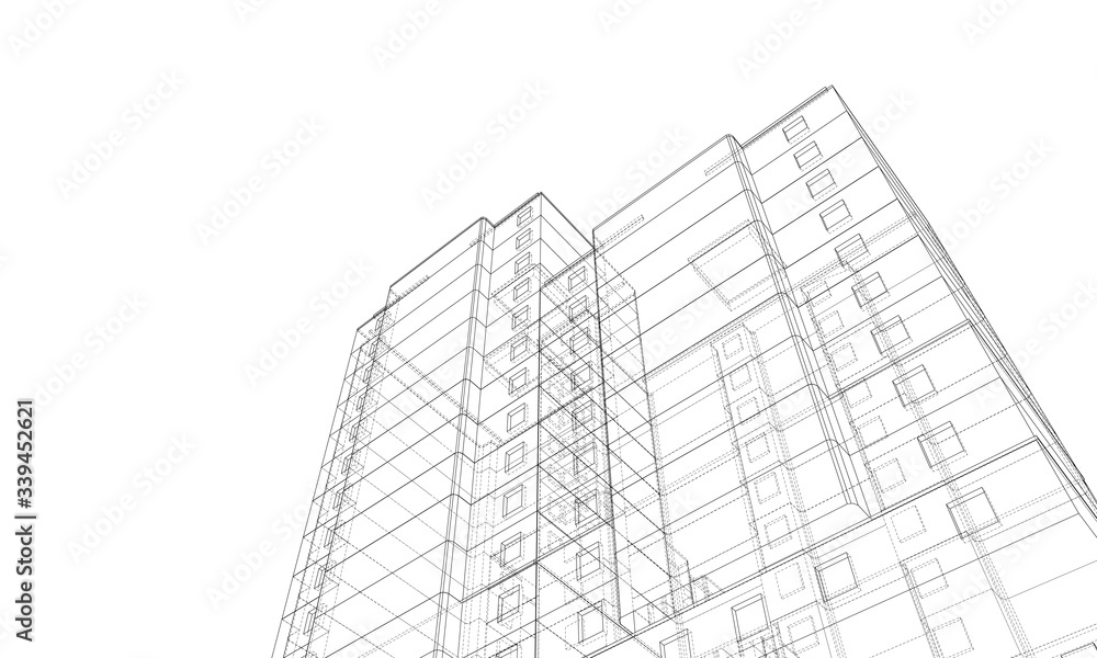 Poster vector wire-frame model of a multi-storey building