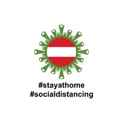 Austria Flag in virus cells. Vector illustration of virus , bacteria, fungi and infections isolated on white background. with hastag stay at home and social distancing