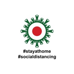 Japan Flag in virus cells. Vector illustration of virus , bacteria, fungi and infections isolated on white background. with hastag stay at home and social distancing