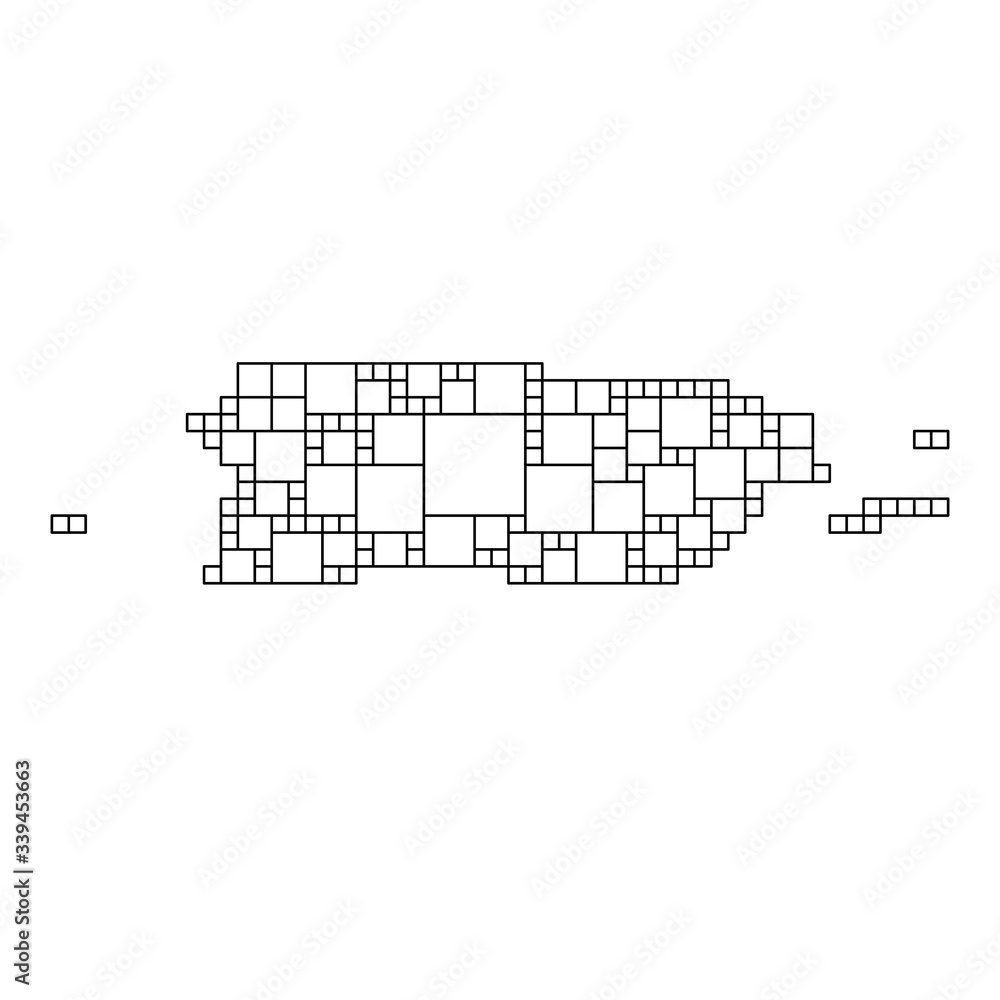 Poster puerto rico map from black pattern from a grid of squares of different sizes . vector illustration.