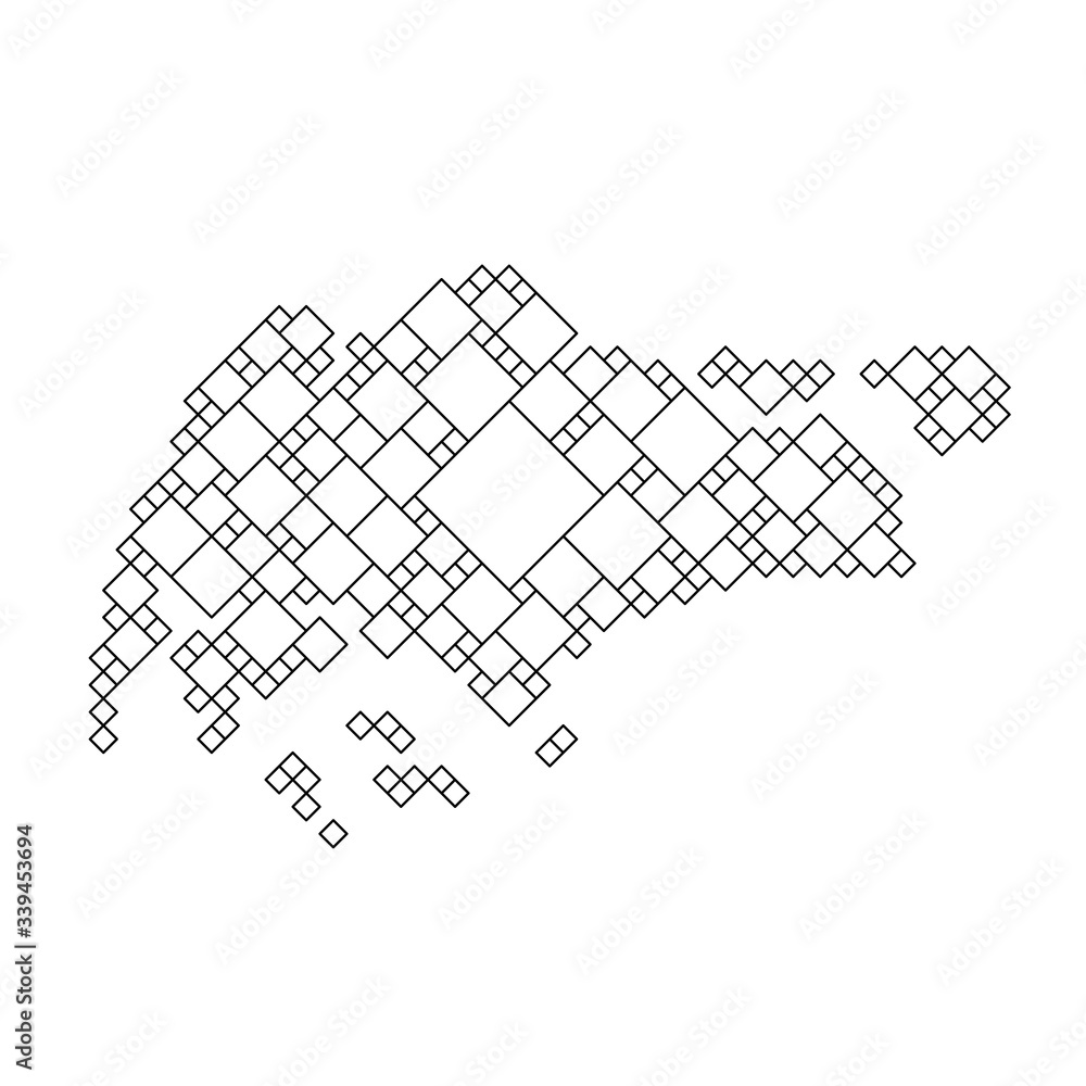 Poster singapore map from black pattern from a grid of squares of different sizes . vector illustration.