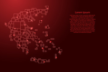 Greece map from red pattern from a grid of squares of different sizes . Vector illustration.