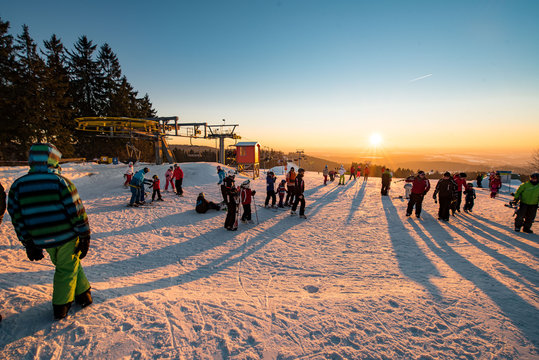 ski lift in the sundown