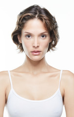 Fototapeta premium Beautiful woman face close up studio on white