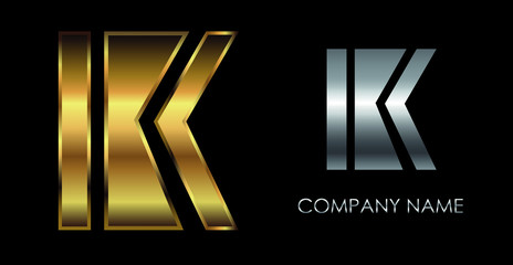 Golden font letter K.Luxury logo design.