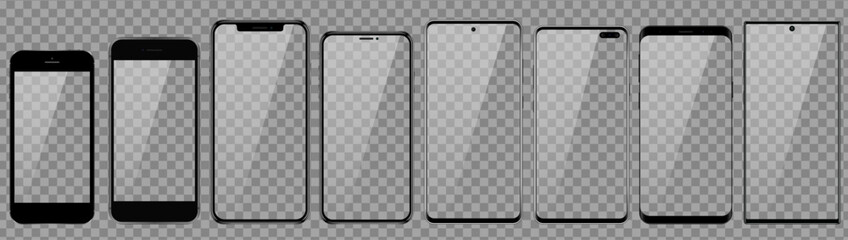 Smartphones with transparent screens. Vector graphic.