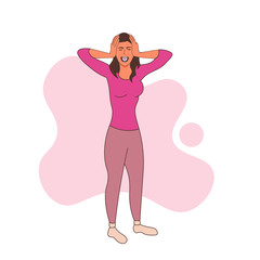 Woman Having Panic Attack Disorder in Public Place. Psychology, Solitude, Fear, Mental Health Problem. Depressed Sad Girl Surrounded by People Hands Cartoon Flat. Vector Illustration