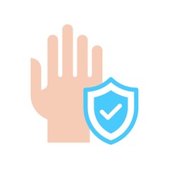 wash hand or hygiene related hand with protection shield badge and tick mark on shield vector in flat style,